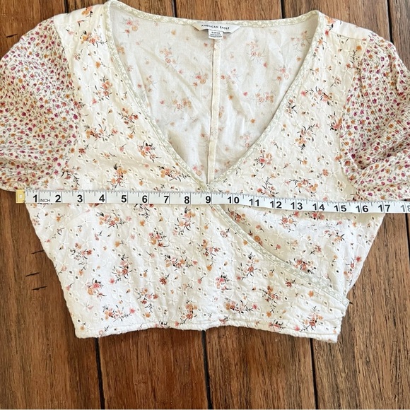American Eagle Cotton Linen Floral Eyelet Crop Top Cottage Peasant Boho Small - Picture 8 of 14